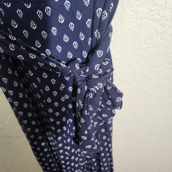 Old Navy Womens Navy Blue White Printed Jumpsuit Size Tall Large Tie Waist - Picture 3 of 16